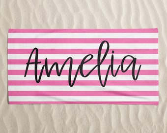 Beach Towel Personalized with name, Custom For Kids, Pool Towel, Cabana Towel, Monogram, bachelorette bridesmaid gift, Striped Beach Towels