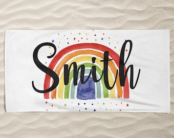 Boho Rainbow Beach Towel - Personalized Rainbow Towel - Custom Beach Pool Bath towels - Pesonalized Name Beach Towel -