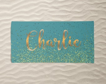 Custom Name Towel, Personalized Beach Towel, Sparkles, Sparkly, Glitter, Girls Trip, Wedding, Bride, Bachelorette Gift, Vacation