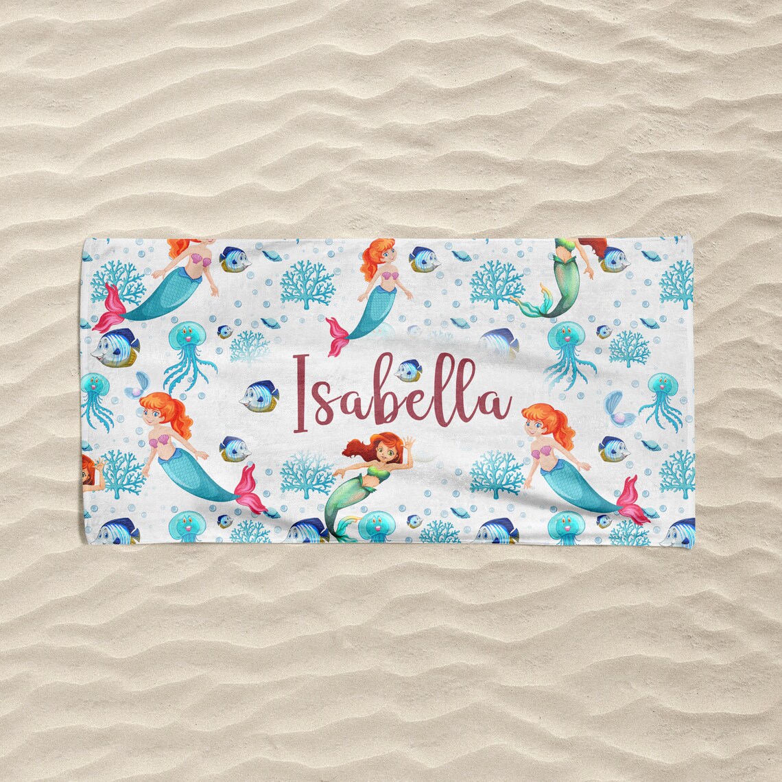 Mermaid Beach Towel Personalized Mermaid Towel Mermaid Name Etsy