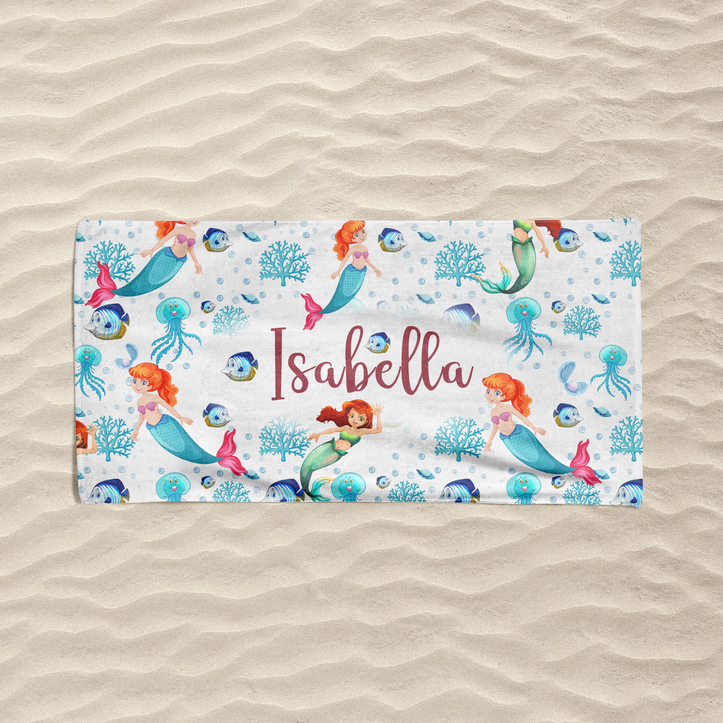 Mermaid Beach Towel Personalized Mermaid Towel Mermaid Name Etsy