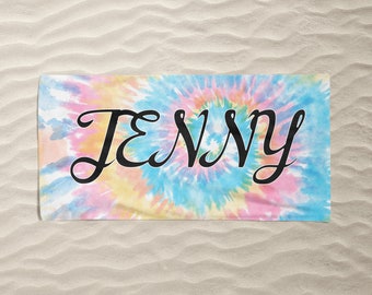 Tie Dye Beach Towel, Custom Beach Towel, Pool Towel, Cabana Towel, Personalized Gift, bachelorette towels, Personalized Name Beach Towels