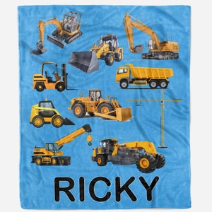Construction Blanket Personalized, Kids Work Vehicles, Construction Truck Personalized Blanket - Personalized Construction Name Blanket