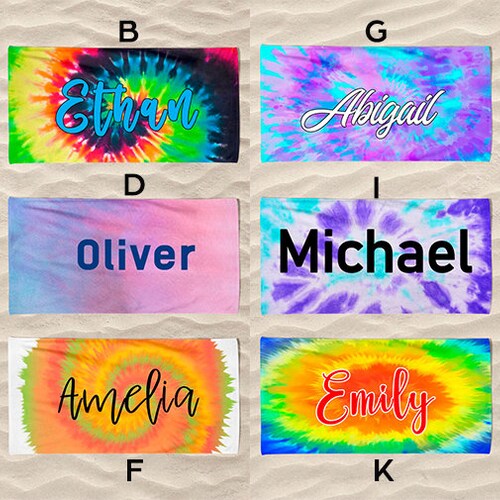 Tie Dye Personalized Beach Towel Rainbow Custom Beach Name Etsy