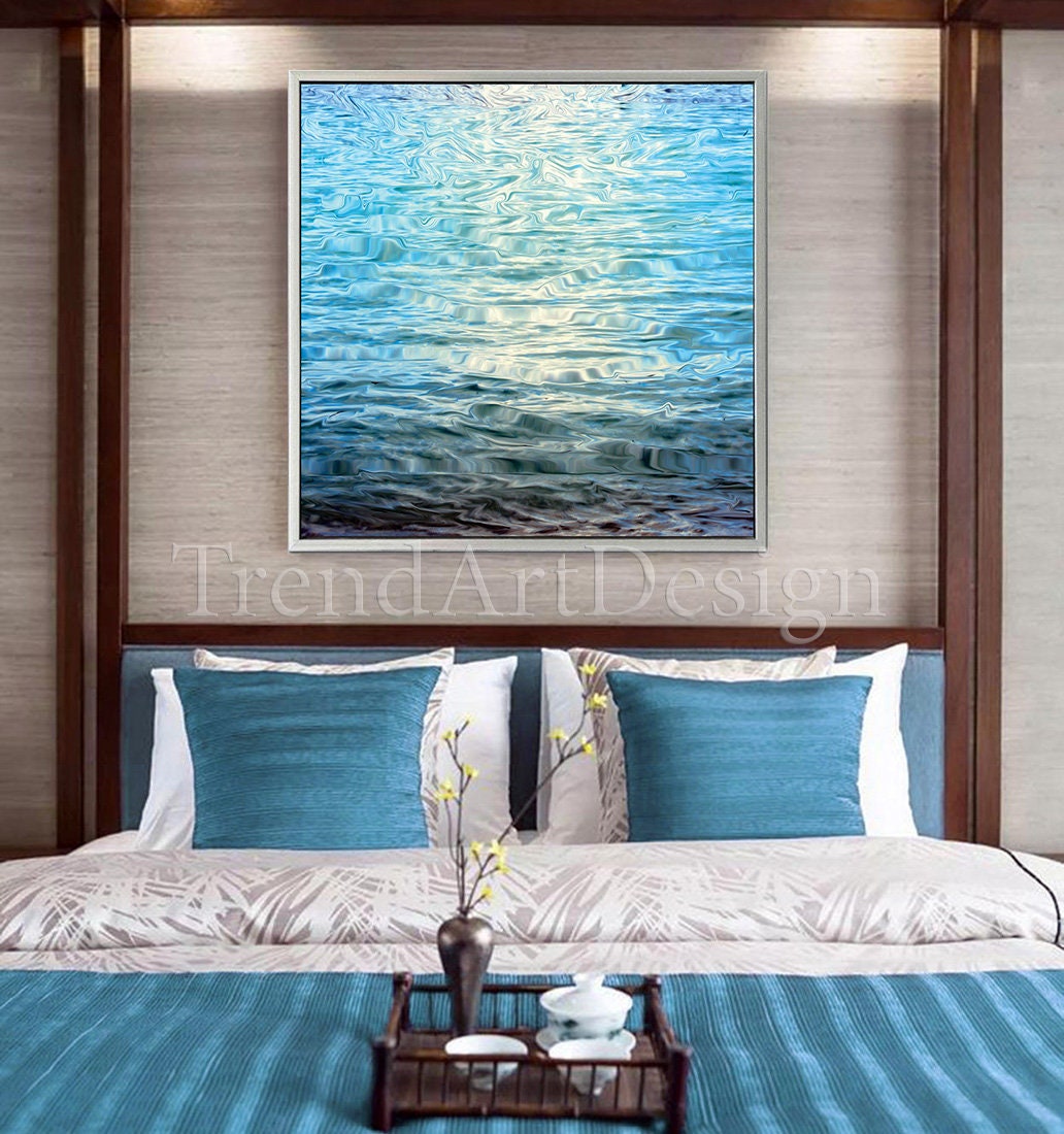 40'' Abstract Water Print Aqua Canvas Wall Art Gift Etsy