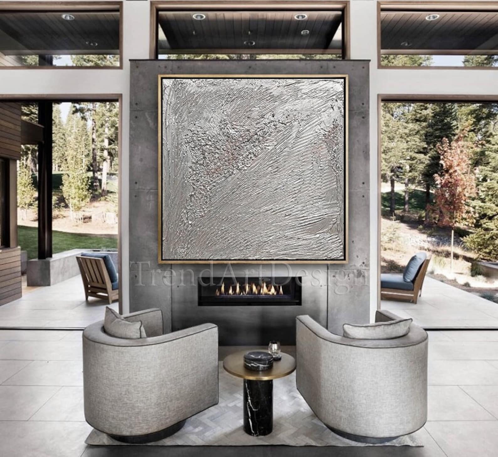 Silver Grey Wall Art, Silver Art Original Painting, Silver Wall Decor