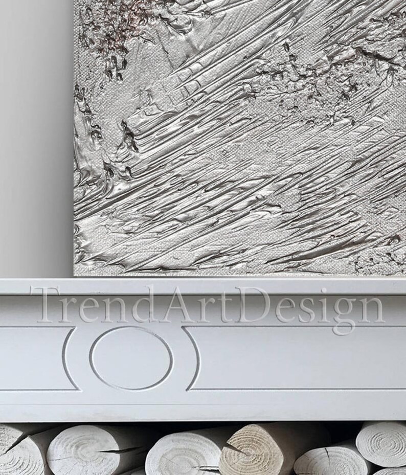 Silver Grey Wall Art, Silver Art Original Painting, Silver Wall Decor