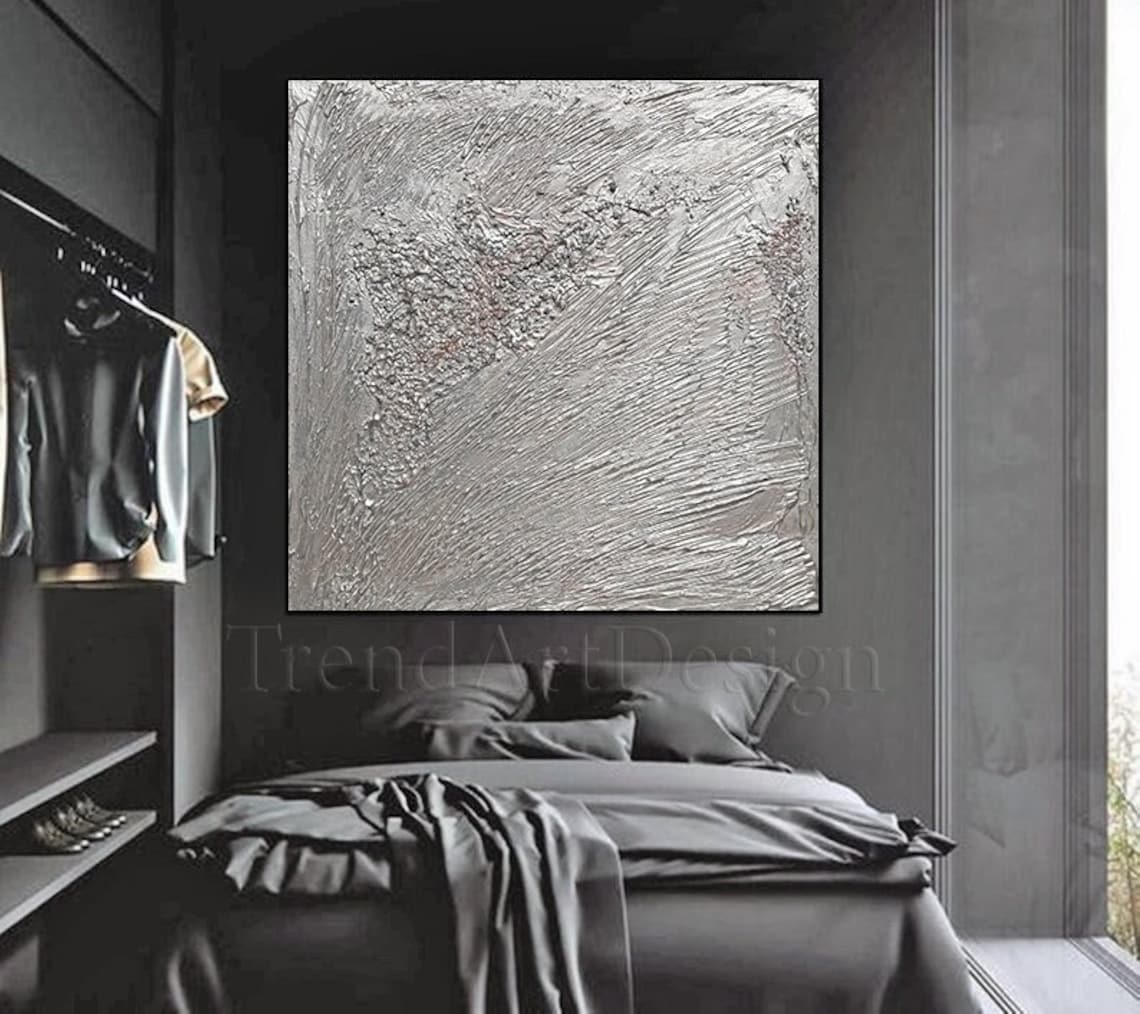 Silver Grey Wall Art, Silver Art Original Painting, Silver Wall Decor