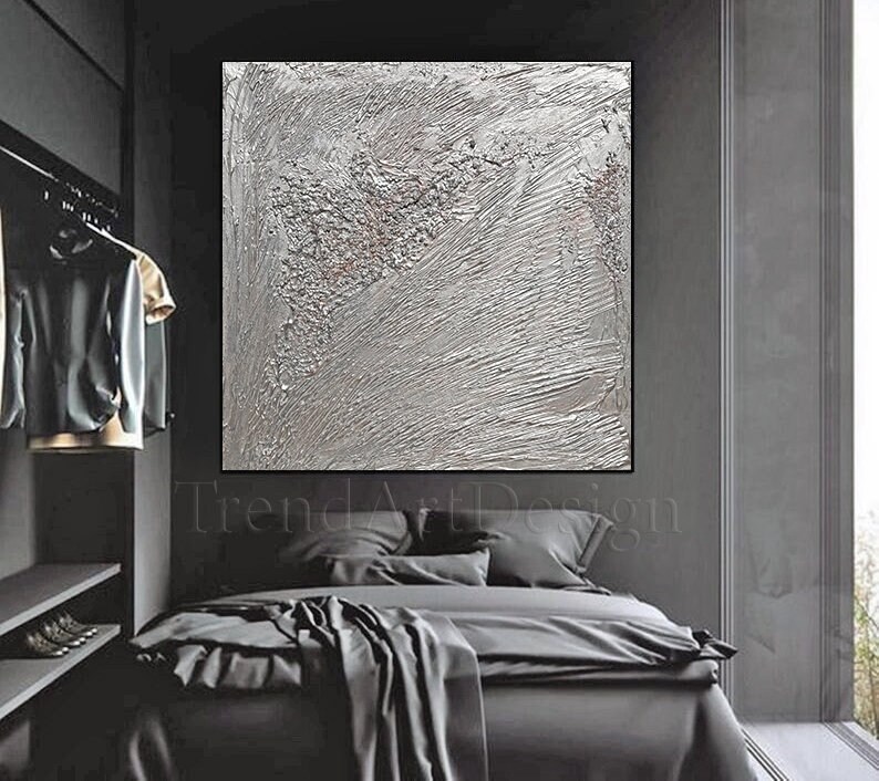 Silver Grey Wall Art, Silver Art Original Painting, Silver Wall Decor
