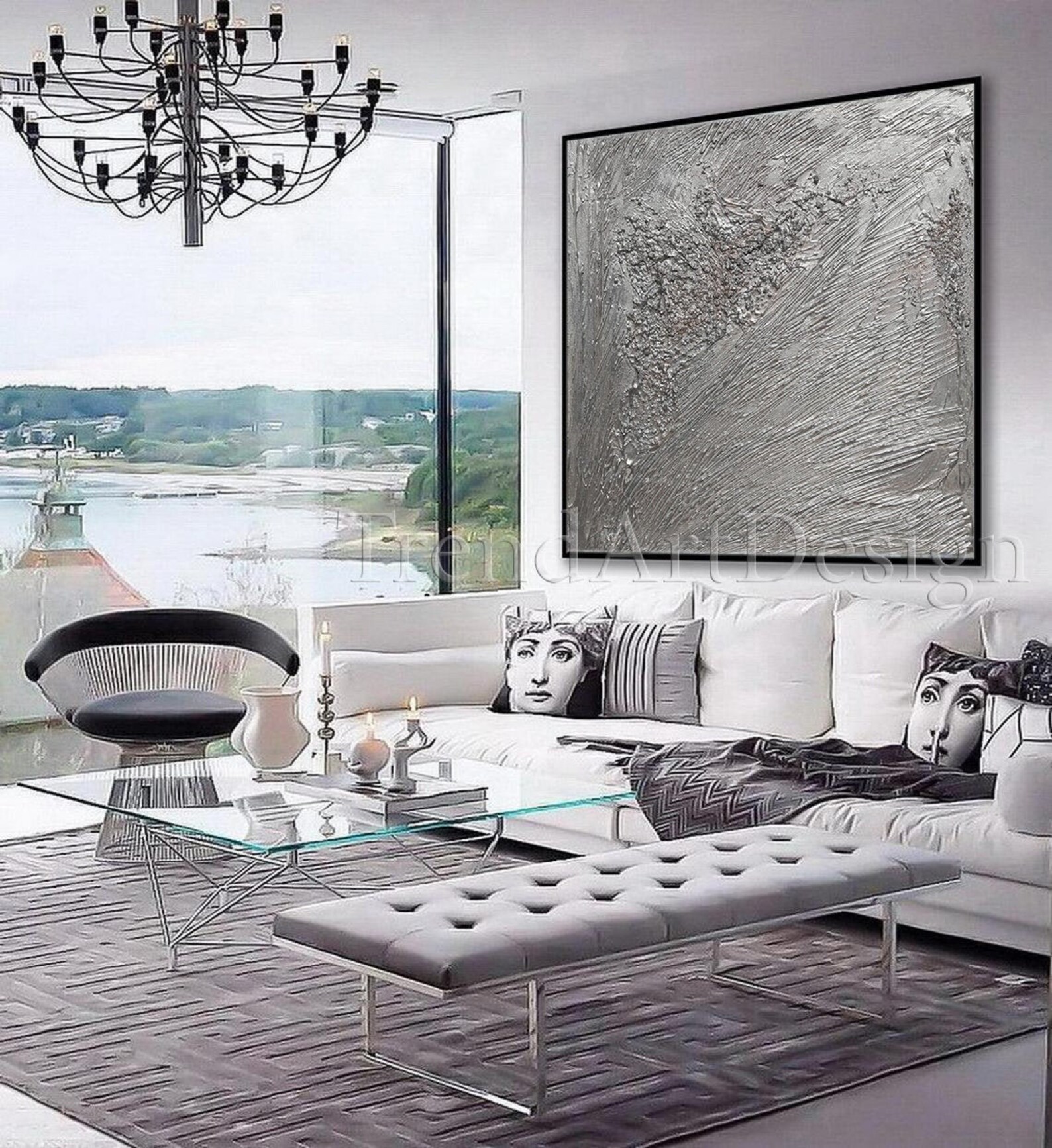 Silver Grey Wall Art, Silver Art Original Painting, Silver Wall Decor