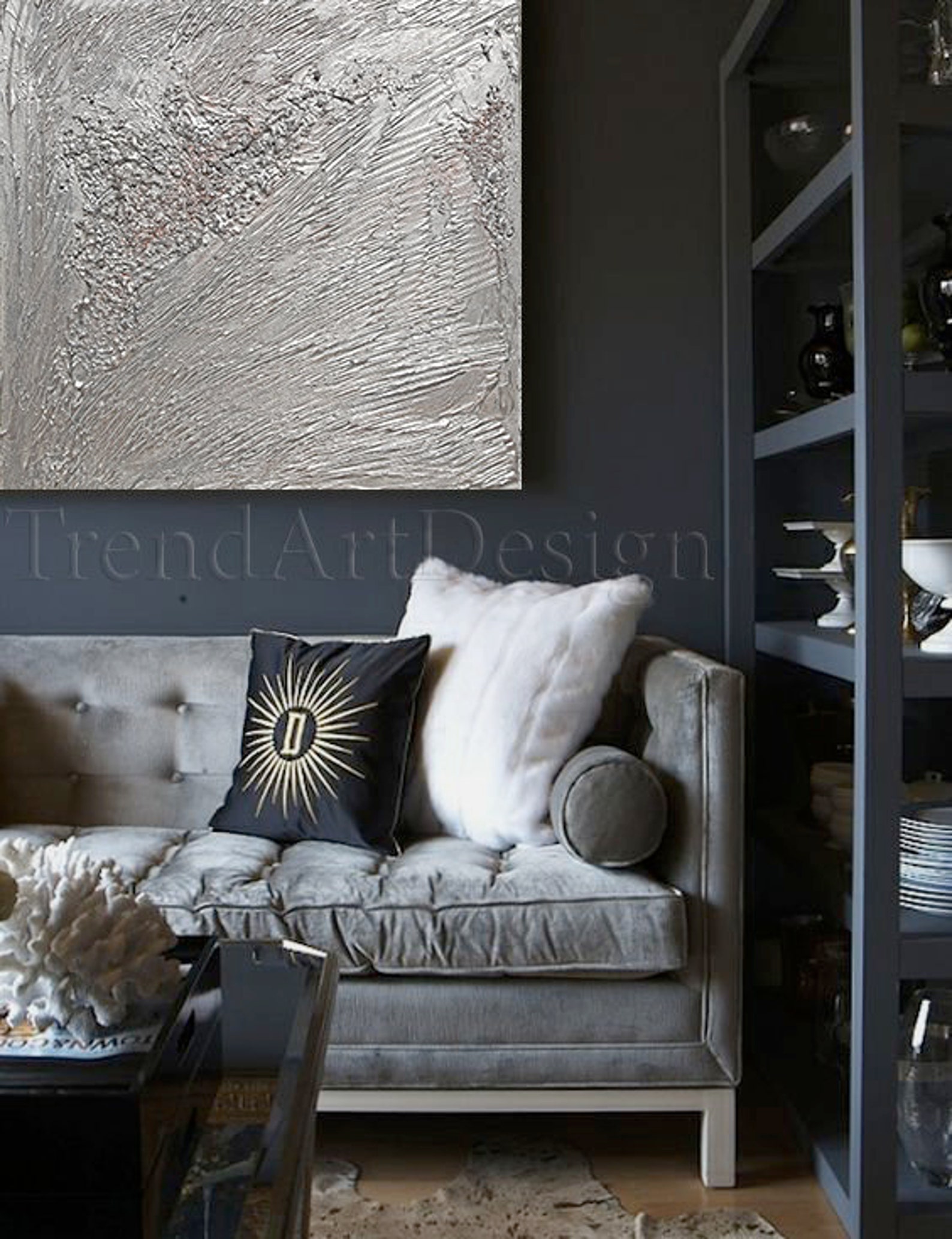 Silver Grey Wall Art, Silver Art Original Painting, Silver Wall Decor