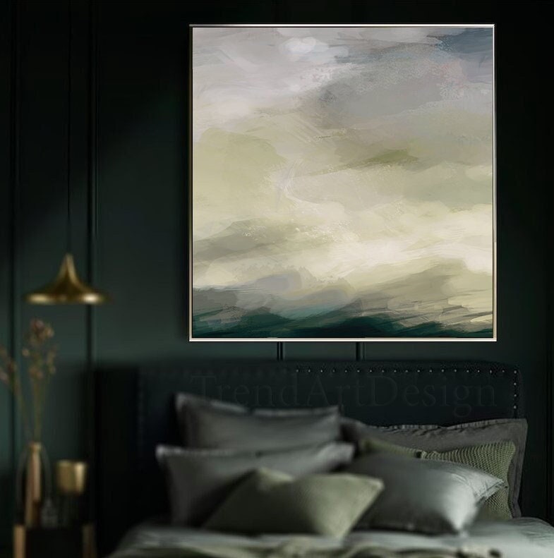 Sage Green Gray Neutral Painting, Abstract Canvas Art, Large Wall Art ...