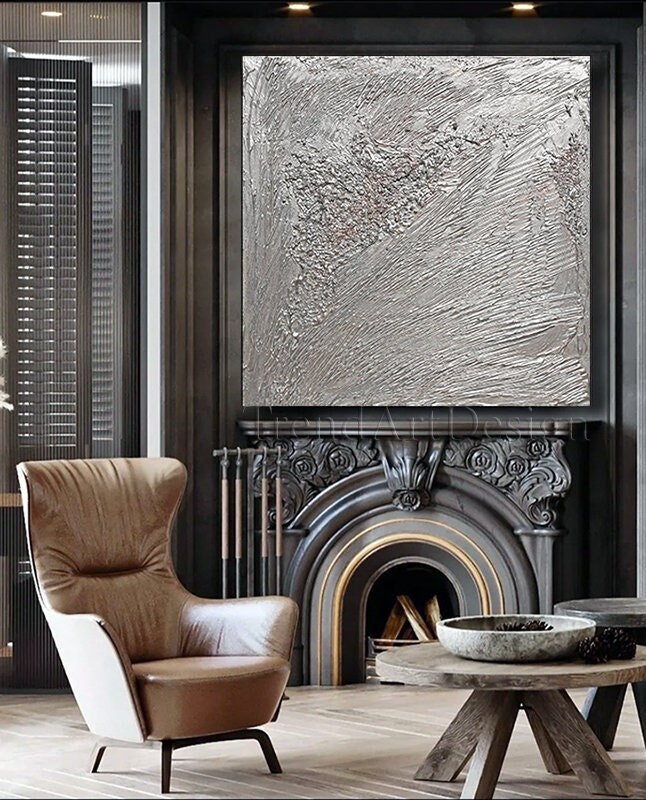 Silver Grey Wall Art, Silver Art Original Painting, Silver Wall Decor, Large Wall Art, Texture