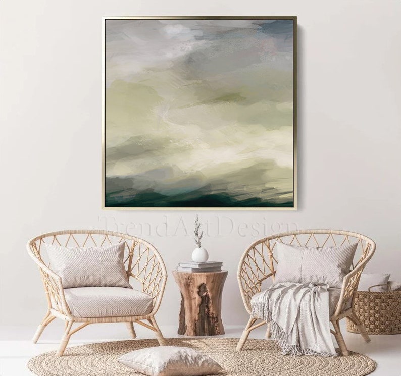 Sage Green Gray Neutral Painting, Abstract Canvas Art, Large Wall Art ...