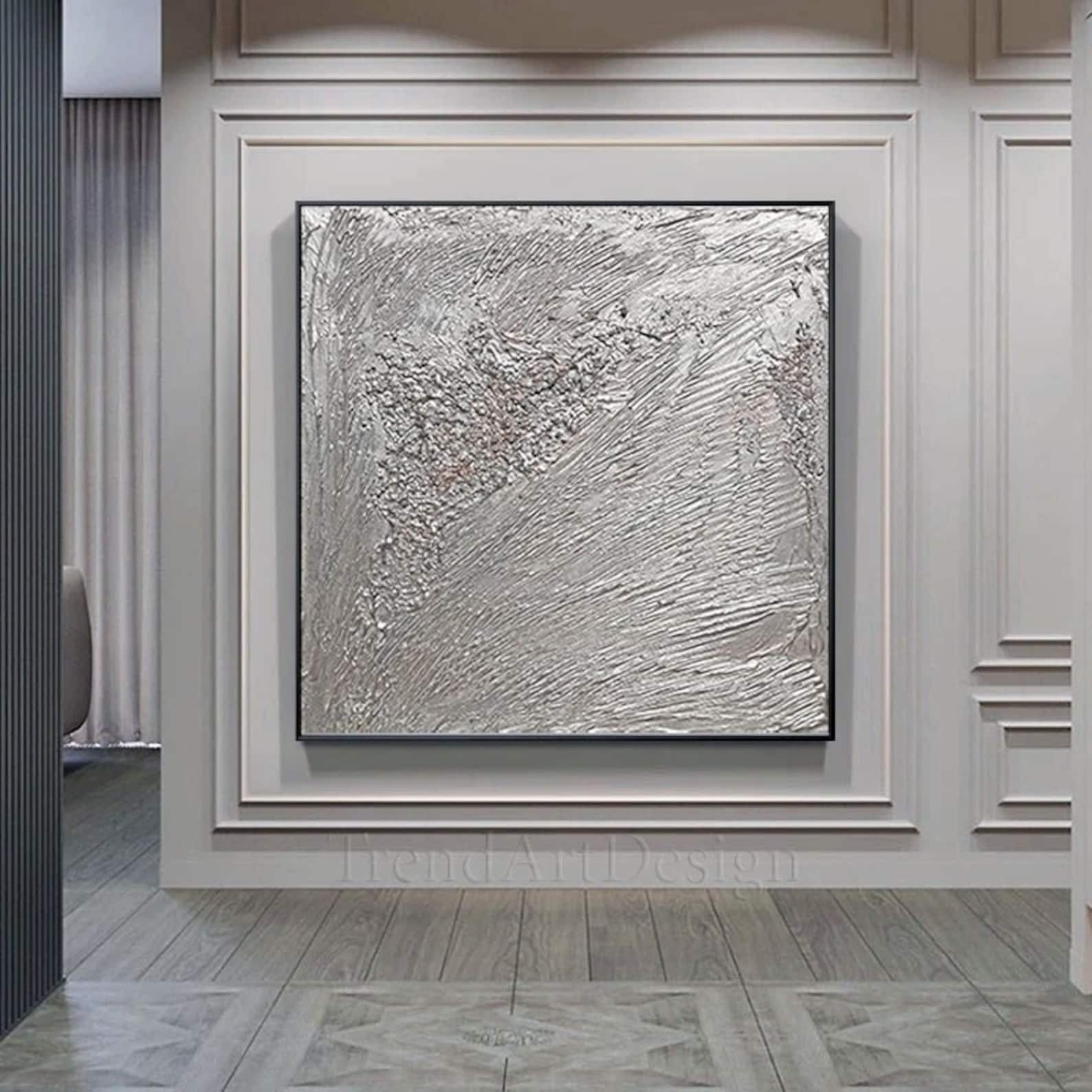 Silver Grey Wall Art, Silver Art Original Painting, Silver Wall Decor