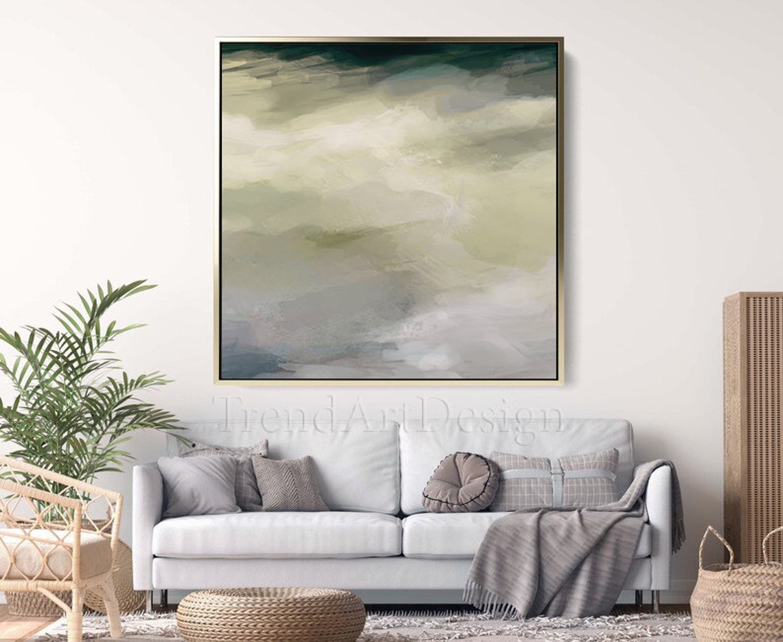 Sage Green Gray Neutral Painting, Abstract Canvas Art, Large Wall Art ...