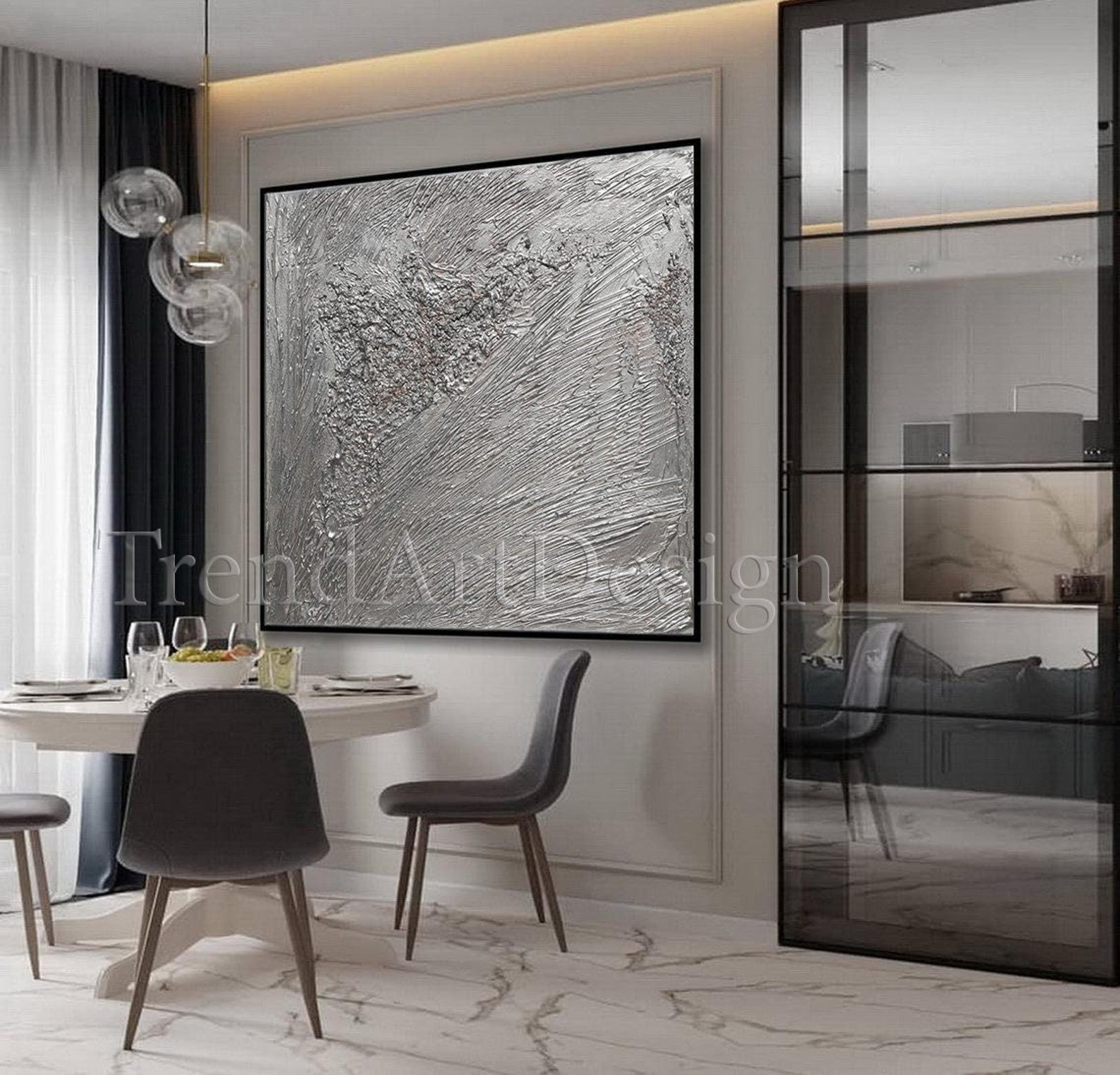 Silver Grey Wall Art, Silver Art Original Painting, Silver Wall Decor, Large Wall Art, Texture