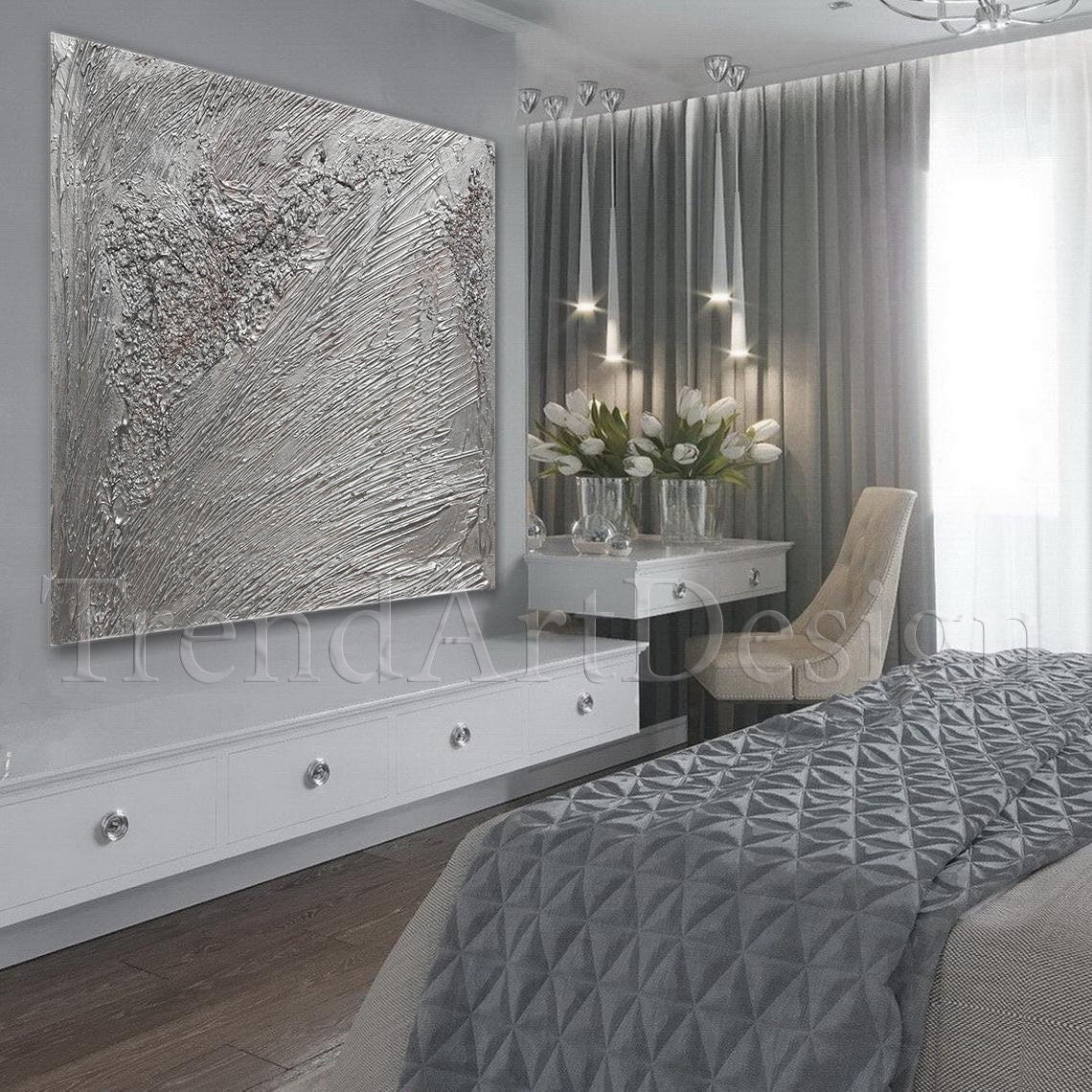 Silver Grey Wall Art, Silver Art Original Painting, Silver Wall Decor