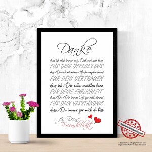 Kunstdruck Bild für Deine beste Freundin oder den besten Freund "Danke für Deine Freundschaft" - Geschenkidee Geburtstagsgeschenk Freunde