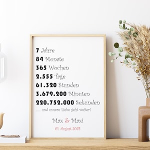 7 Jahrestag 7 Hochzeitstag Kupferhochzeit Poster Karte DIN A4 Liebe Glückwunsch Personalisierbar Geschenk Mann Frau Partnerschaft 7 Jahre