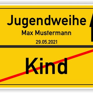 Ortschild Jugendweihe Geschenk Karte Geschenkidee zur Jugendweihe Jungen Mädchen mit Name und Datum personalisierte Karte im DinA4 Format