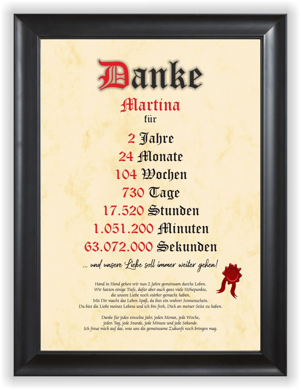 Danke Urkunde zum 2 Jahrestag personalisierte Geschenkidee Etsy