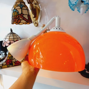 Space Age Orange Pull Down Light - Retro Pendant Lamp for Modern Home Decor , Retractable Pendant Light , Pop Art Lamp