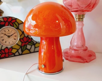 Orange Glass Mushroom Lamp , Popart bedside lamp , space age table lamp
