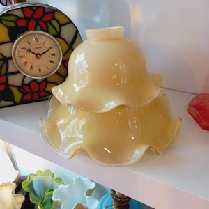 Vintage Ruffled Opaline Glass Lamp Shade , 1 small 1 big shade