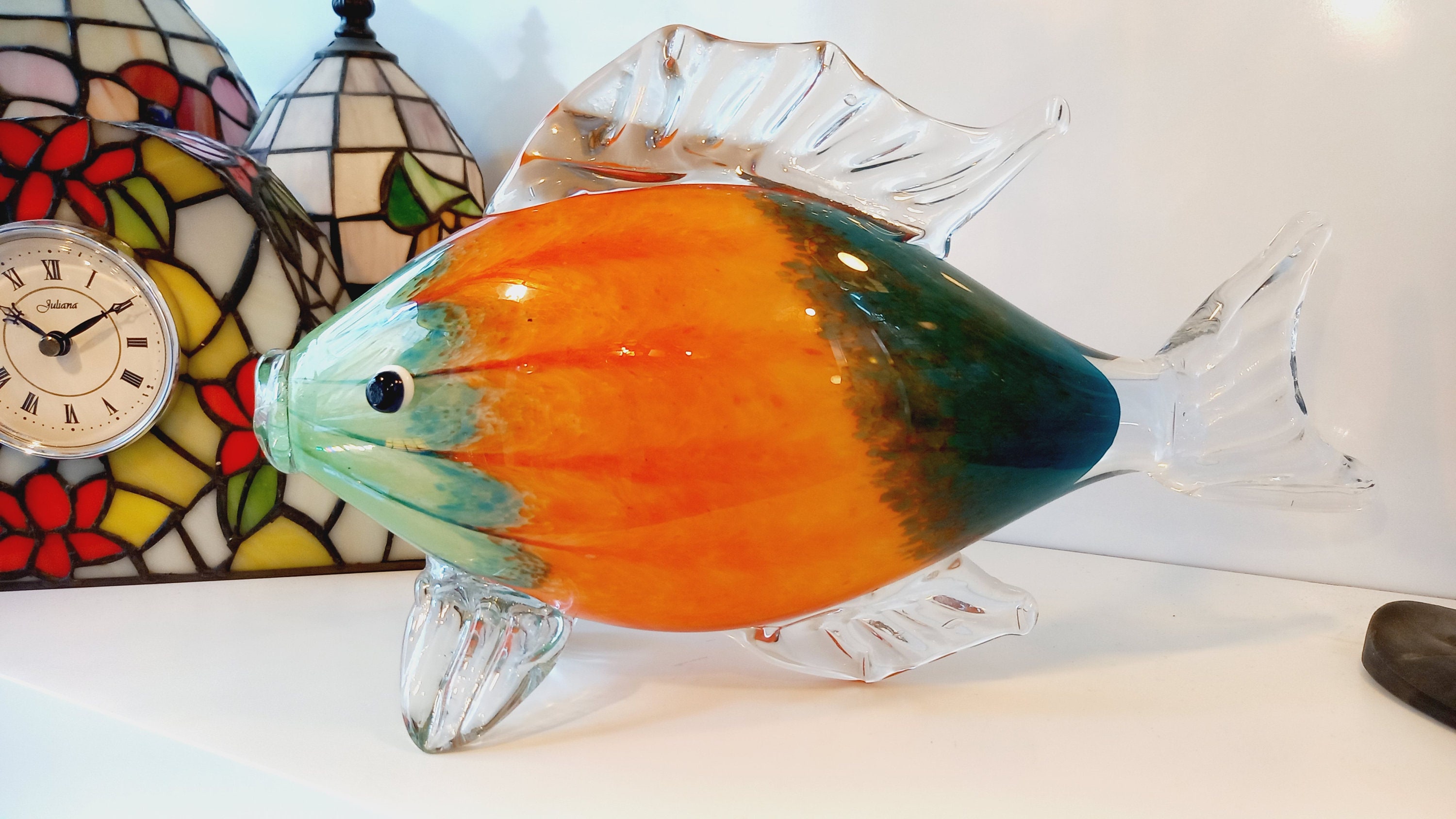 Hand Blown Murano Style Multi Colored Fish , Blown Glass Fish , Glass Sculpture , Art Glass Fish