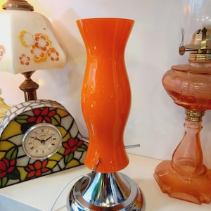Pop Art Orange Opaline Glass Table Lamp , Retro modern Lighting ,  Bedside Lamp, Mid Century Modern Decor
