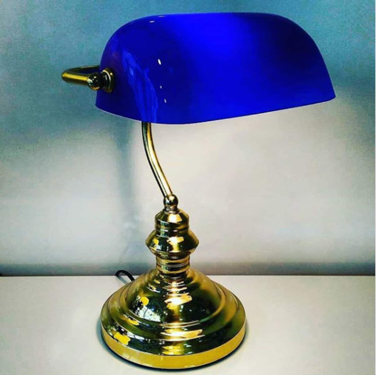 Vintage Banker Lamp Lawyer Lamp Blue Opaline Glass Old Etsy