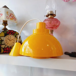 Vintage Pop Art Yellow Ceiling Lamp by Nordisk Solar | 1970s Danish Mid-Century Modern Pendant Light | K. Kewo Design