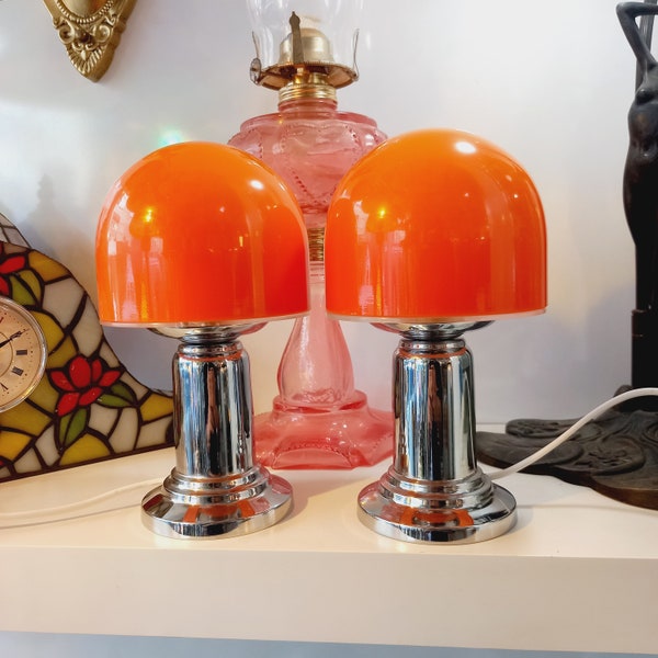 Pop Art Orange Space Age Mini Table Lamp , 2 Mushroom Lamp Vintage Bedside Lamp, Contemporary Lamp, Minimalist Decor,  Gift for him her