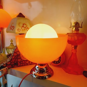 Pop Art Orange Space Age Table Lamp , Retro modern Lighting ,  Bedside Lamp, Mid Century Modern Decor , Guzzini Style lamp