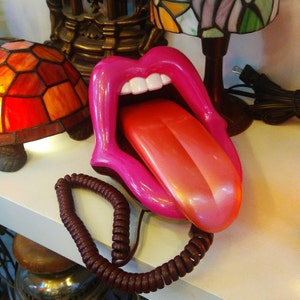 Halloween Gift Vintage Lips Mouth Phone -Pink Lips Tongue - Rolling Stones Style - Strange Odd Wierd Telephone