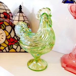 Vintage Depression Style Glass Standing Rooster Candy Dish Jar Chicken Bird Farm Kitchen Mom gift Grandma