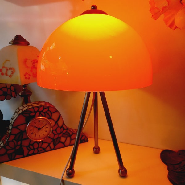 Orange Table Lamp , space age tripod lamp, Mid Century Modern Decor, popart lighting Gift for him her