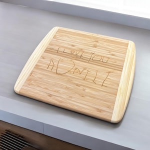 Schneidebrett Brettchen XL mit Kinderzeichnung graviert- Geschenk für Mama - Geschenk für Großeltern - Geschenk für Großeltern - Weihnachtsgeschenk - Geburtstagsgeschenk