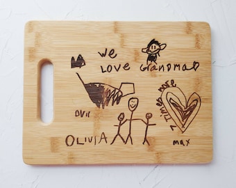 Custom Cutting Board Engraved with Kids Drawing - Dad Gift - Mom Gift - Grandparents gift - Christmas Gift - Birthday Gift- Kid's Art Gift