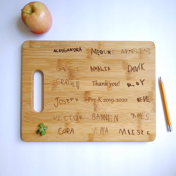 Medium Custom Cutting Board with Engraved Kids Drawing - Teacher's Gift - Grandparents gift - Christmas Gift - Dad Gift - Sentimental Gift