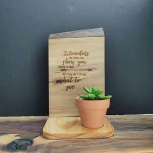 Engraved Live Edge Wood Planter - Rustic Wood Planter - Teacher&#39;s Gift - House Warming Gift - Handmade Wood Planter - Walnut Wood Planter