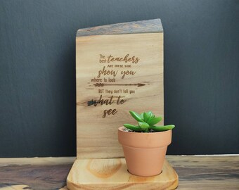 Engraved Live Edge Wood Planter - Rustic Wood Planter - Teacher's Gift - House Warming Gift - Handmade Wood Planter - Walnut Wood Planter