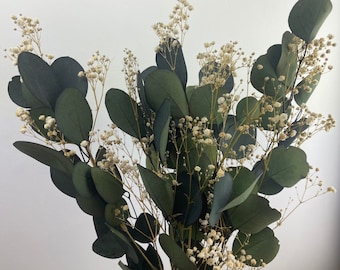 Eucalyptus and Gypsophila arrangement, Gypsophila and eucalyptus bouquet, Gypsophila bouquet, rustic bouquet, home accent, rustic style