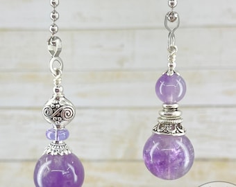 Pale Lavender Pulls, Amethyst Stone Chains, Ceiling Fan Pulls, Lamp Pull Chains, Set of 2