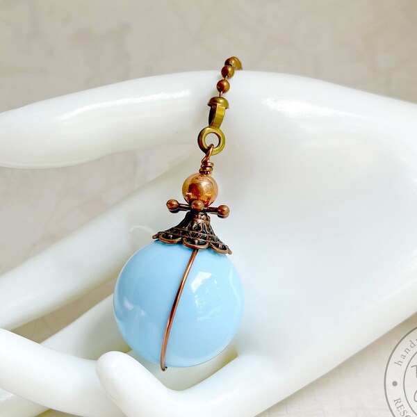 Chunky Blue Beaded Pull Chain, Closet Light Pull, Ceiling Fan Pull, Lamp Pull, Single, Extra Chain Available