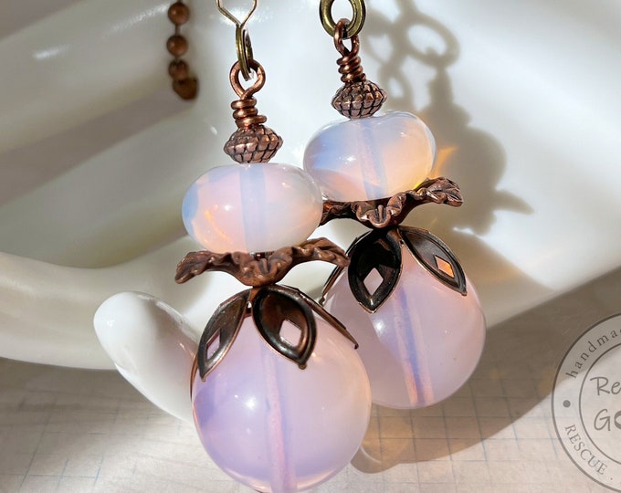 Pink Opaline & Copper Ceiling Fan Ornaments Glass Fan Light Etsy