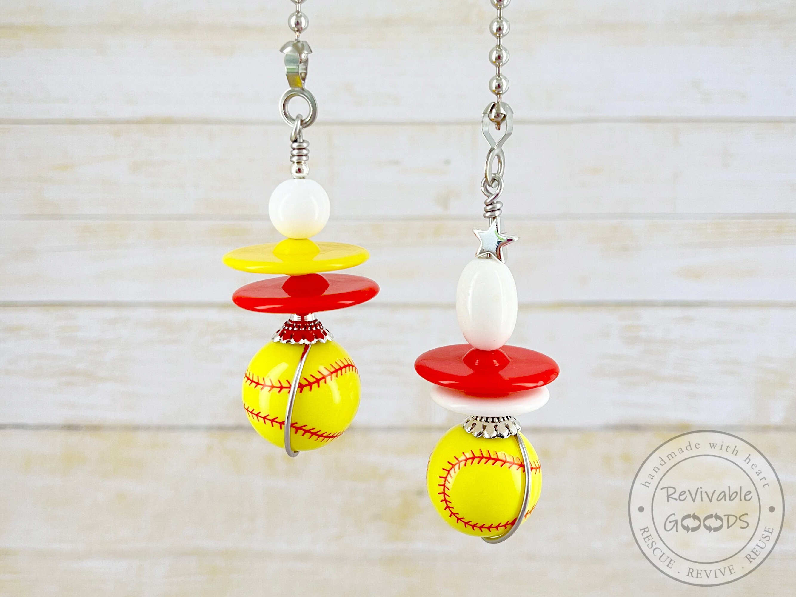 Softball Theme, Fan Pulls, Ceiling Fan Light Ornaments, Lamp Pull Chain, Chain  Extension, SET of 2 
