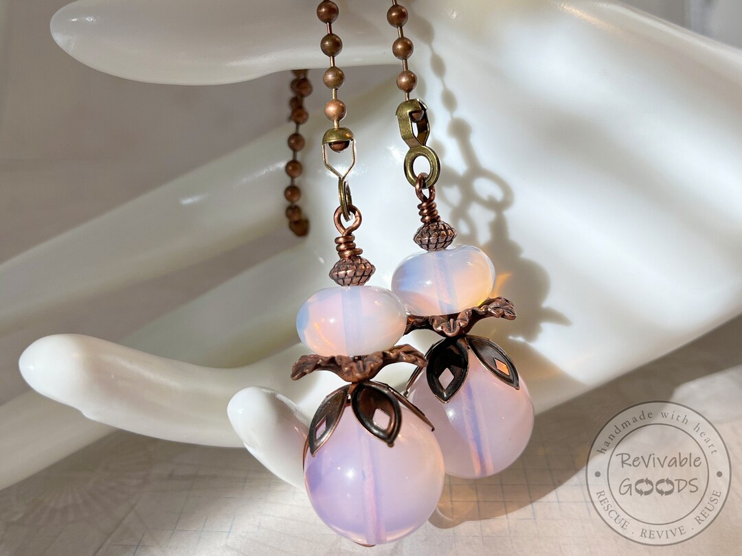 Pink Opaline & Copper Ceiling Fan Ornaments Glass Fan Light Etsy