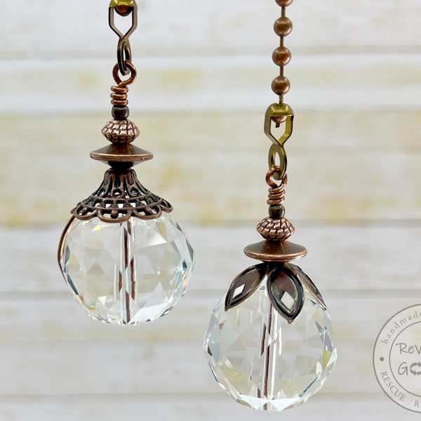 Clear Crystal with Copper Wire ,Ceiling Fan Pull Ornament, Light Pull Chain, SET of Two